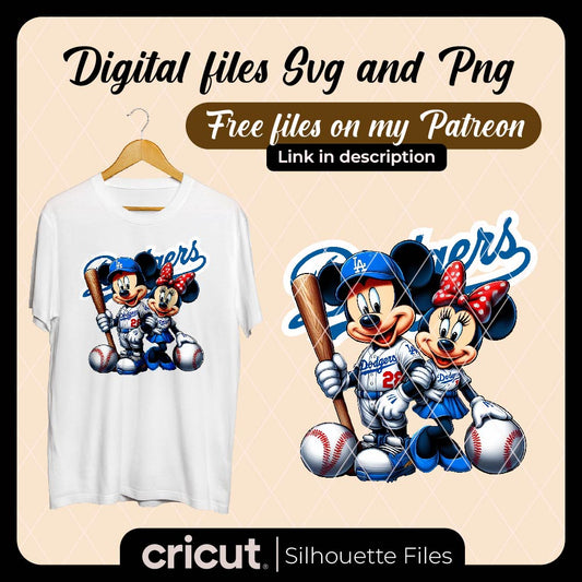 Diseño SVG para Cricut - Mickey And Minnie LA Dodgers Fans PNG, Disney Mouse LA Dodgers Baseball PNG, Cute Mickey Minnie Baseball PNG - MenteczSVG
