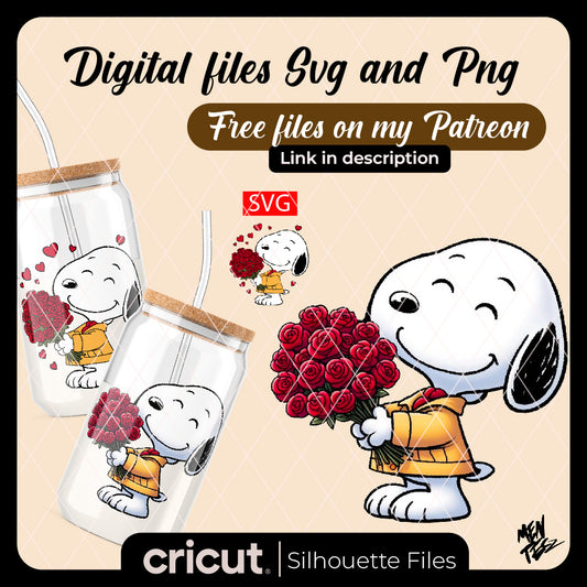 Diseño SVG para Cricut - Snoopy Valentine Day, SVG, PNG, art Designs for libbey , tshirt , etc - MenteczSVG