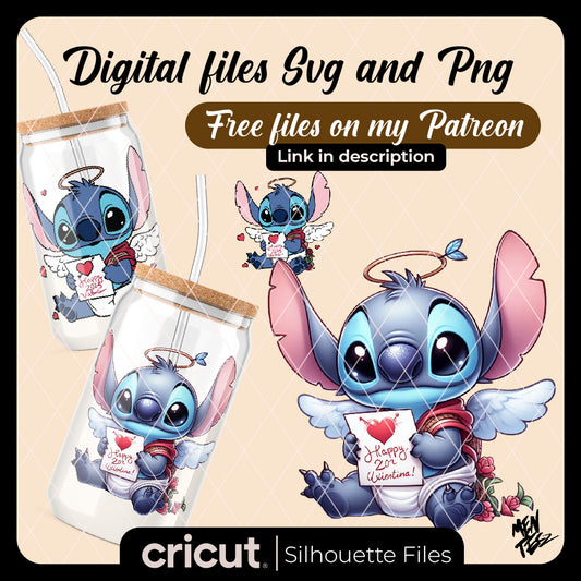 Diseño SVG para Cricut - Stitch Cupid PNG, Cupid Svg, Stitch Valentines Svg, Valentines day svg, Stitch Love Svg, heart svg, heart banner svg - MenteczSVG