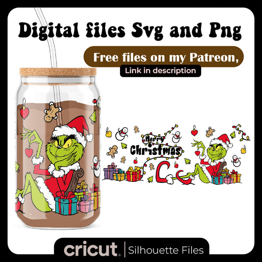 Diseño SVG para Cricut - Grinch Christmas svg, Libbey 16oz, Can Glass Full Wrap SVG, Grinchmas Libbey Glass Wrap SVG Files - MenteczSVG