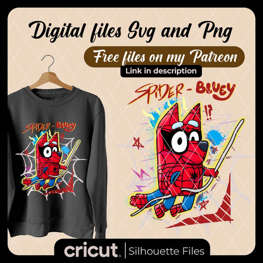 Diseño SVG para Cricut - Amazing Spider Bluey Man Across PNG Spider Man File - MenteczSVG
