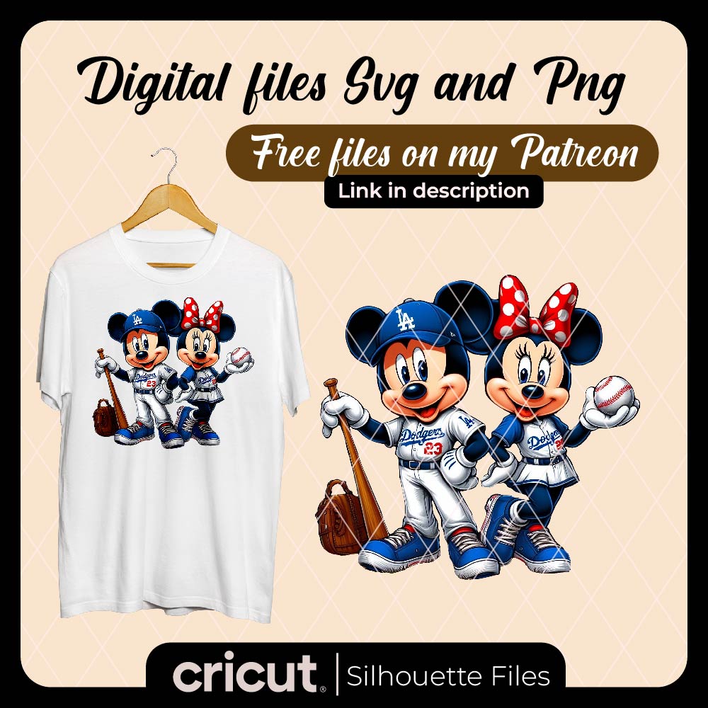 Mickey And Minnie LA Dodgers Fans PNG, Disney Mouse LA Dodgers Baseball PNG, Cute Mickey Minnie Baseball PNG, menteczsvg