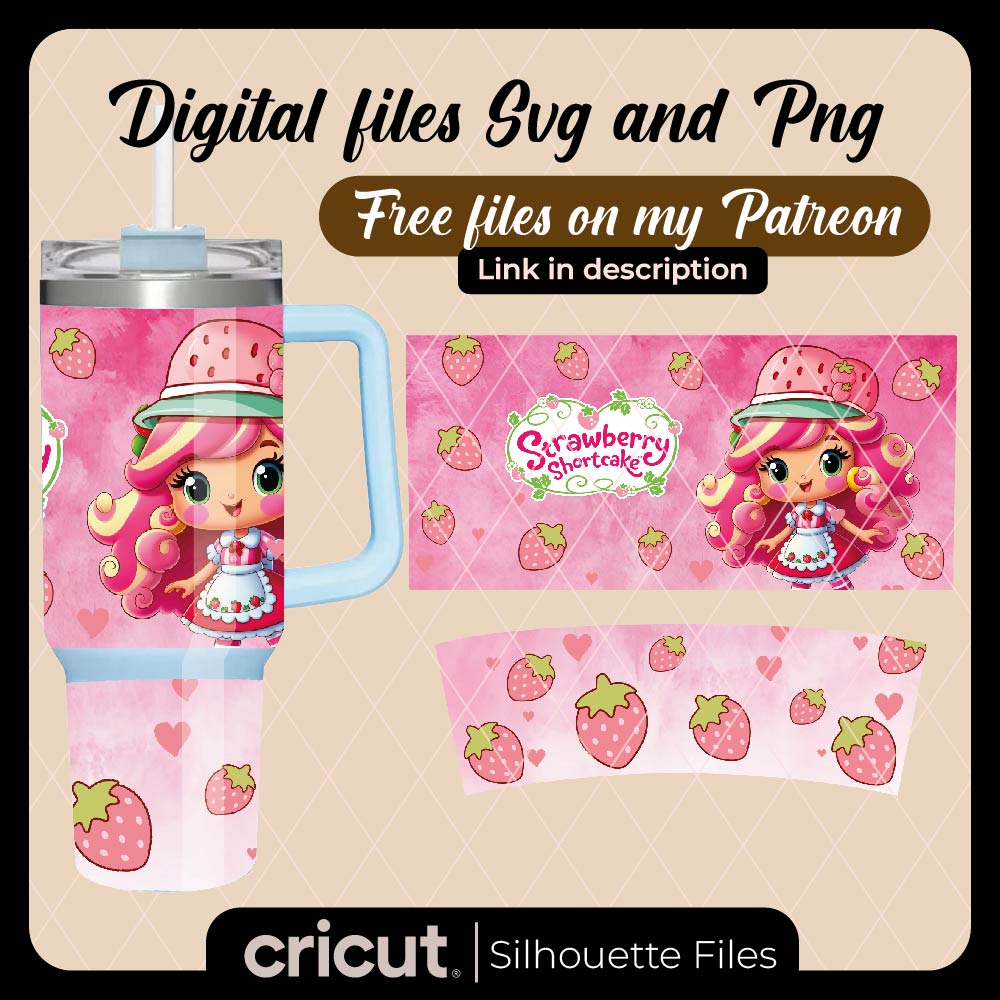 Strawberry shortcake wrap png, glass wrap png, Libbey 16oz, Tumbler 20oz and 40oz, perfect for UVDTF and cricut