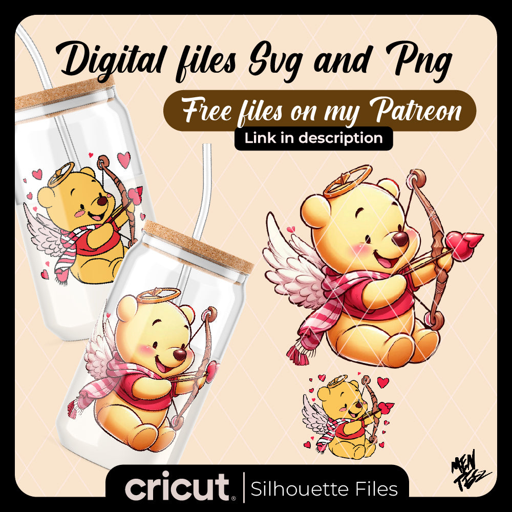 winnie the pooh cupid png and svg, winnie valentine , Pooh Valentine png, valetine svg