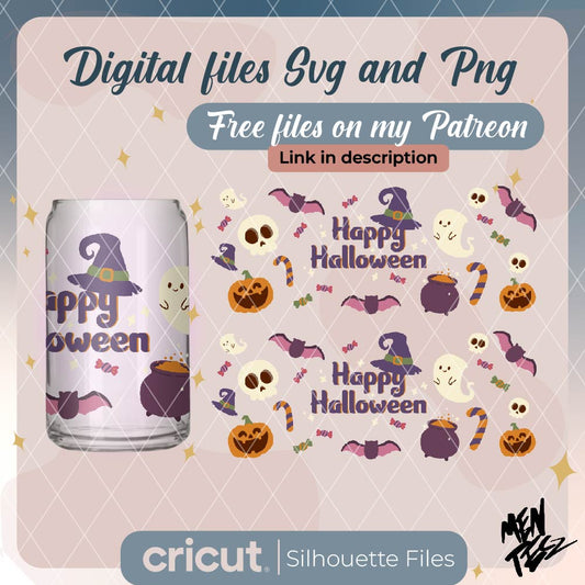 Diseño SVG para Cricut - Happy Halloween wrap svg, Happy Halloween png, spooky svg, tumbler and libbey svg, murcielagos svg, ghosts svg, ghosts png - MenteczSVG