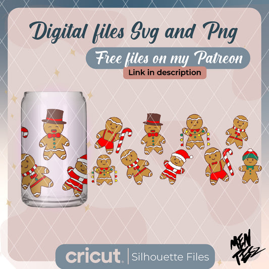 Diseño SVG para Cricut - Gingerbread Cookies Christmas Wrap For 16 oz Can Glass SVG - MenteczSVG