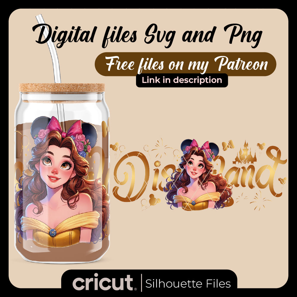 Princess Can Glass Wrap Png, 16oz Libbey Can Glass, Princess Tumbler, Can Glass Wrap, Cartoon Can Glass Png, Png file