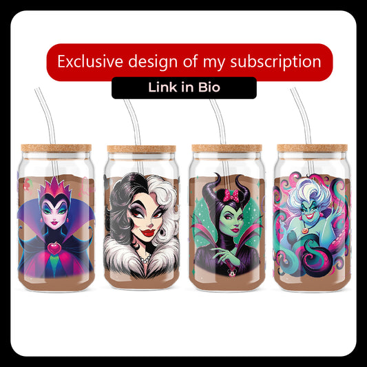 Diseño SVG para Cricut - Disney villains Wrap Png, halloween png, 16oz Libbey Can Glass, Princess Tumbler, Can Glass Wrap - MenteczSVG