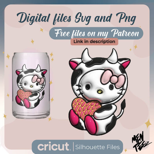 Diseño SVG para Cricut - Hello Kitty cow Png, Hello kitty vaca, globo, inflado, textura - MenteczSVG