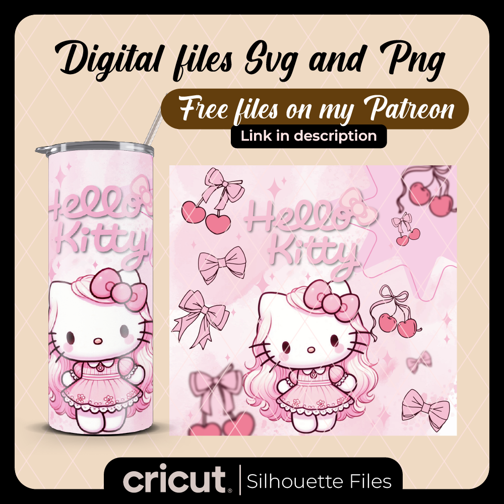Hello Kitty Coquette Cherry SVG, wrap, Pink Bow Svg, Sanrio Svg,libbey, Tumbler 20oz and 40oz, tshirt