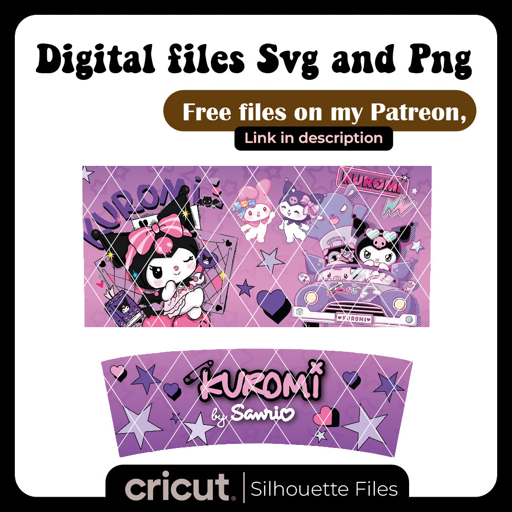 Kuromi Purple Kawaii Wrap PNG File, Tumbler 20oz, 40oz, stanley toppers png, Libbey 16oz
