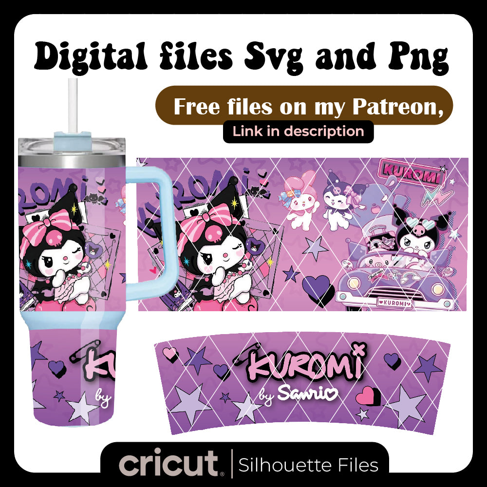 Kuromi Purple Kawaii Wrap PNG File, Tumbler 20oz, 40oz, stanley toppers png, Libbey 16oz