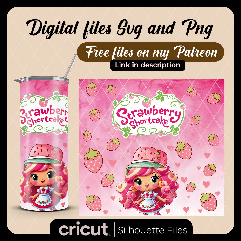 Strawberry shortcake wrap png, glass wrap png, Libbey 16oz, Tumbler 20oz and 40oz, perfect for UVDTF and cricut
