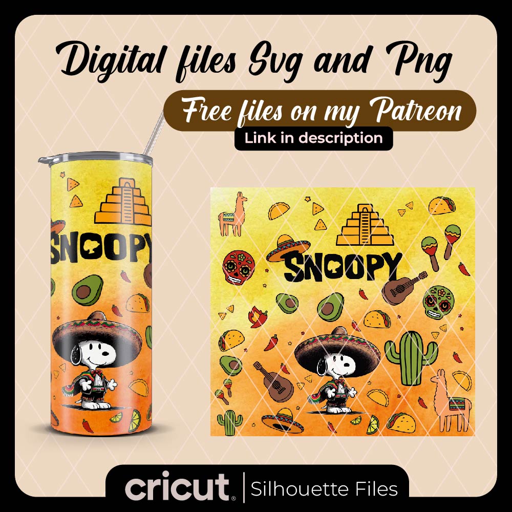 Snoopy mexican svg, png, wrap tumbler 20oz and 40oz, wrap libbey, perfect for cricut and cameo