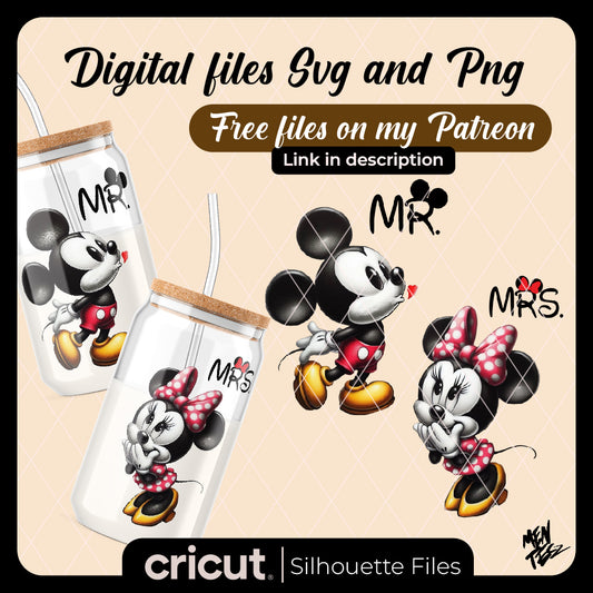 Diseño SVG para Cricut - Mickey and Minnie Valentine PNG File, design for couples png - MenteczSVG