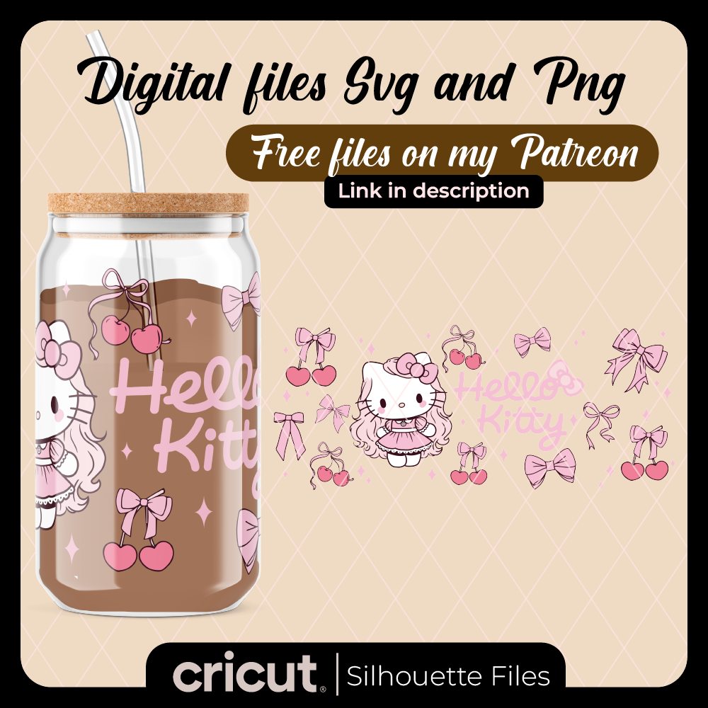 Hello Kitty Coquette Cherry SVG, wrap, Pink Bow Svg, Sanrio Svg,libbey, Tumbler 20oz and 40oz, tshirt