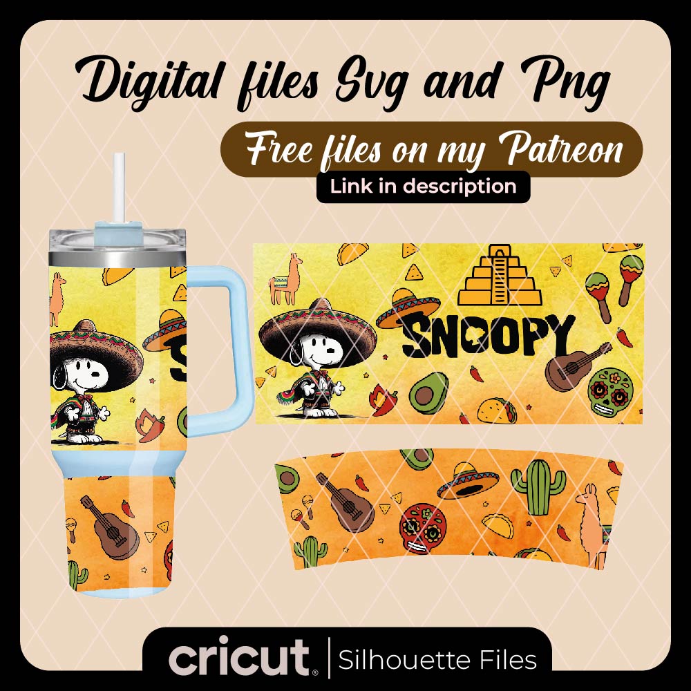 Snoopy mexican svg, png, wrap tumbler 20oz and 40oz, wrap libbey, perfect for cricut and cameo