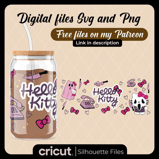 Diseño SVG para Cricut - Hello kitty halloween svg, png, libbey, scream svg, tumbler 20oz and 40oz, perfects wraps, scary movie svg - MenteczSVG
