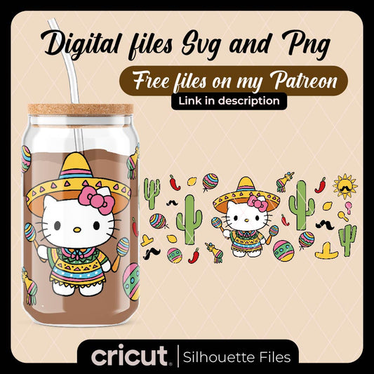 Hello kitty viva mexico svg and png, libbey 16oz, wrap, tumbler 20oz and 40oz, perfect for cricut and cameo