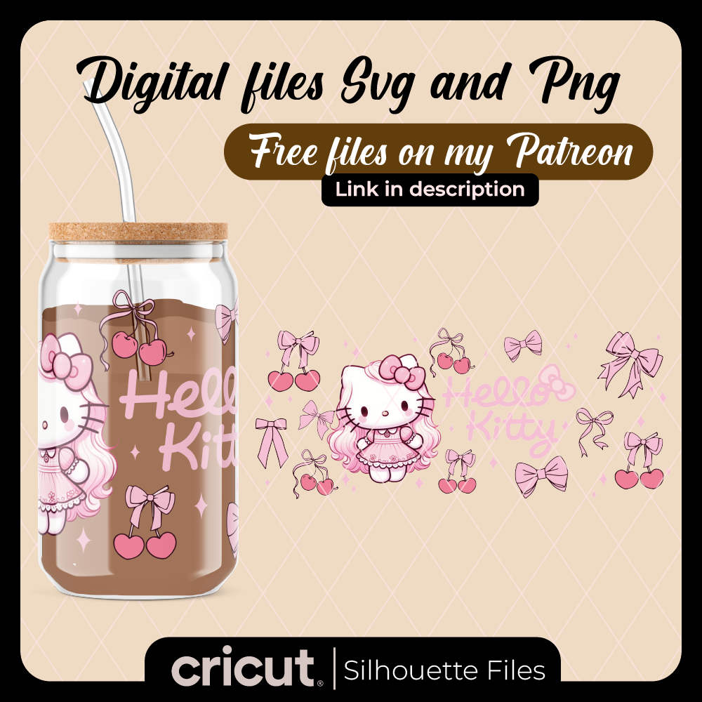 Hello Kitty Coquette Cherry SVG, wrap, Pink Bow Svg, Sanrio Svg,libbey, Tumbler 20oz and 40oz, tshirt