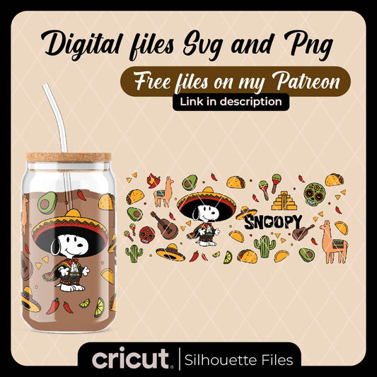 Diseño SVG para Cricut - Snoopy mexican svg, png, wrap tumbler 20oz and 40oz, wrap libbey, perfect for cricut and cameo - MenteczSVG