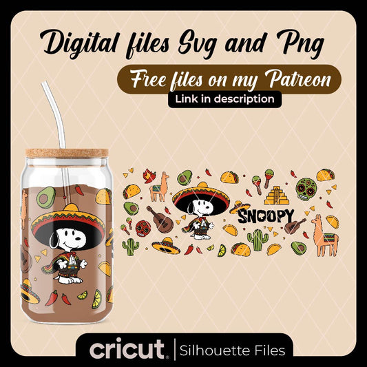 Snoopy mexican svg, png, wrap tumbler 20oz and 40oz, wrap libbey, perfect for cricut and cameo