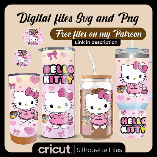 Diseño SVG para Cricut - Hello kitty mexican svg and png, Tumbler 40oz, 20oz, 17oz, wrap libbey 16oz, stanley toppers png, perfect for UVDTF - MenteczSVG