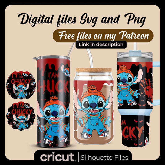 Diseño SVG para Cricut - Chucky stitch SVG and PNG, wrap halloween design svg, png, tumbler 40oz , 20oz, Stanley toppers, libbey 16oz svg - MenteczSVG