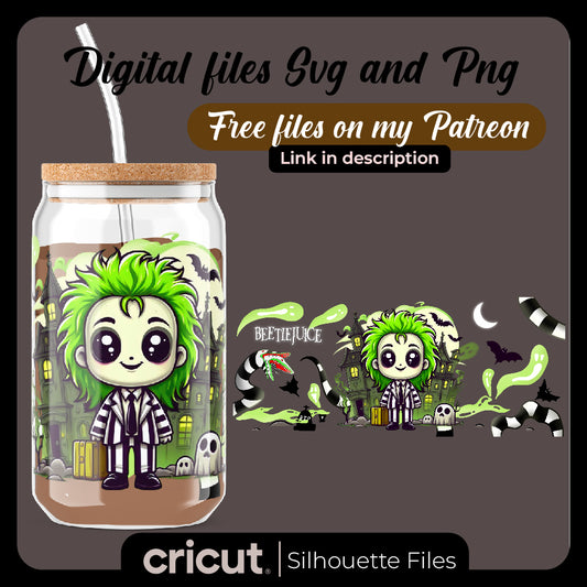 Diseño SVG para Cricut - Beetlejuice png, wraps for libbey glass 16oz, perfect for uv DTF, halloween png - MenteczSVG
