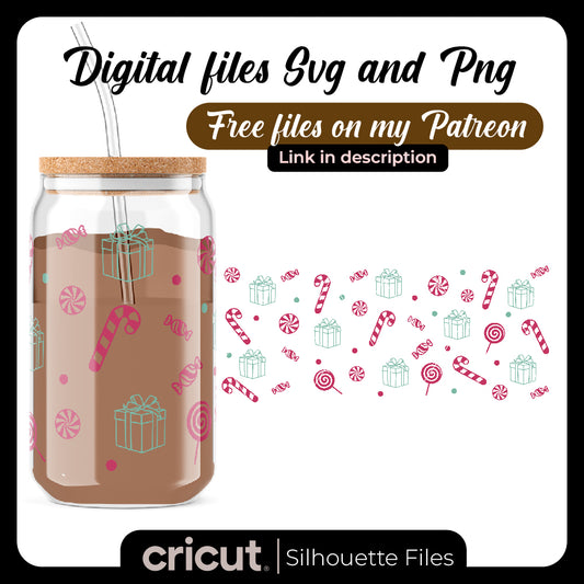 Diseño SVG para Cricut - Christmas Libbey Cup Wrap | Christmas Glass Can SVG | Candy Cane Libbey Wrap | Christmas Present Libbey Wrap | Christmas Libbey Cup Wrap SVG - MenteczSVG