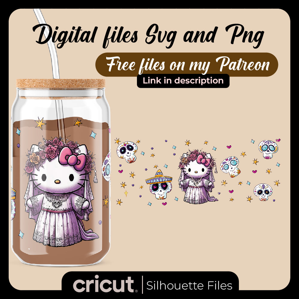 Hello Kitty Dia De Los Muertos Skull SVG, Hello Kitty Halloween SVG PNG DXF EPS Files