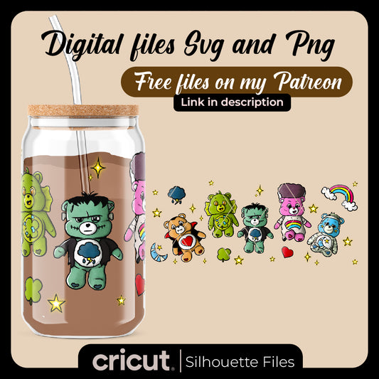 Diseño SVG para Cricut - Care Bears and Universal Monsters png, wrap for libbey 16oz, Care Bears Halloween png - MenteczSVG