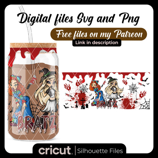 Diseño SVG para Cricut - Bratz Chucky & Bride wrap png, halloween libbey png , Chucky wrap iced coffee glass - MenteczSVG