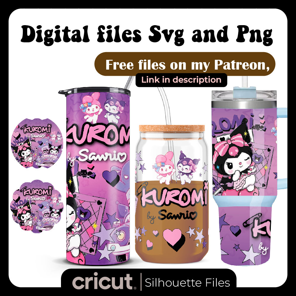 Kuromi Purple Kawaii Wrap PNG File, Tumbler 20oz, 40oz, stanley toppers png, Libbey 16oz