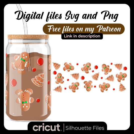 Diseño SVG para Cricut - Christmas Gingerbread Cookies Libbey Can Glass 16oz Svg, Christmas Cookie Libbey Glass Can Wraps, Xmas Libbey Can Wrap Svg - MenteczSVG