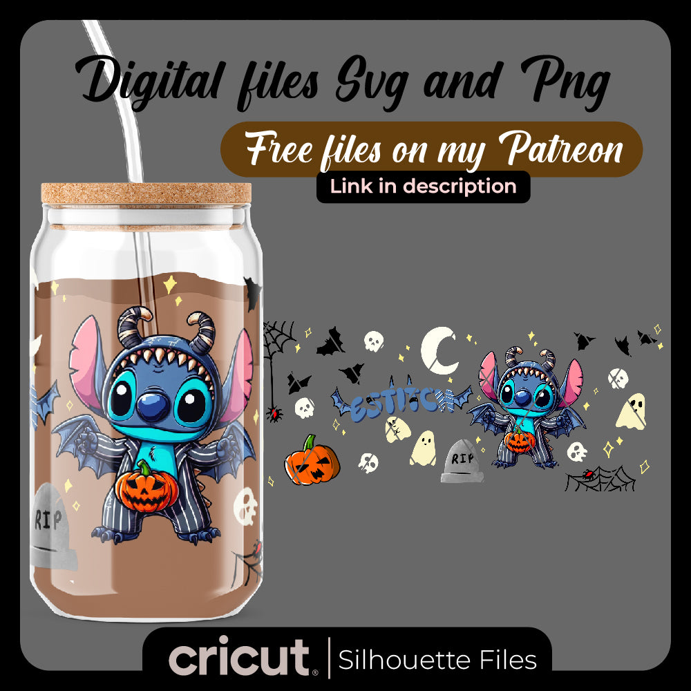 Stitch Hallowen png, halloween png, wrap libbey png, halloween stitch png