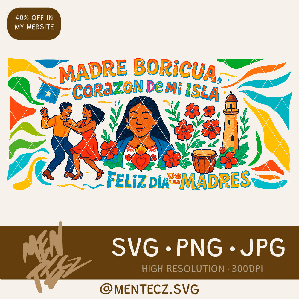 Puerto Rican Mothers' Day PNG Design for T-Shirt – wrap png, Mom Sublimation Graphic – Instant Download
