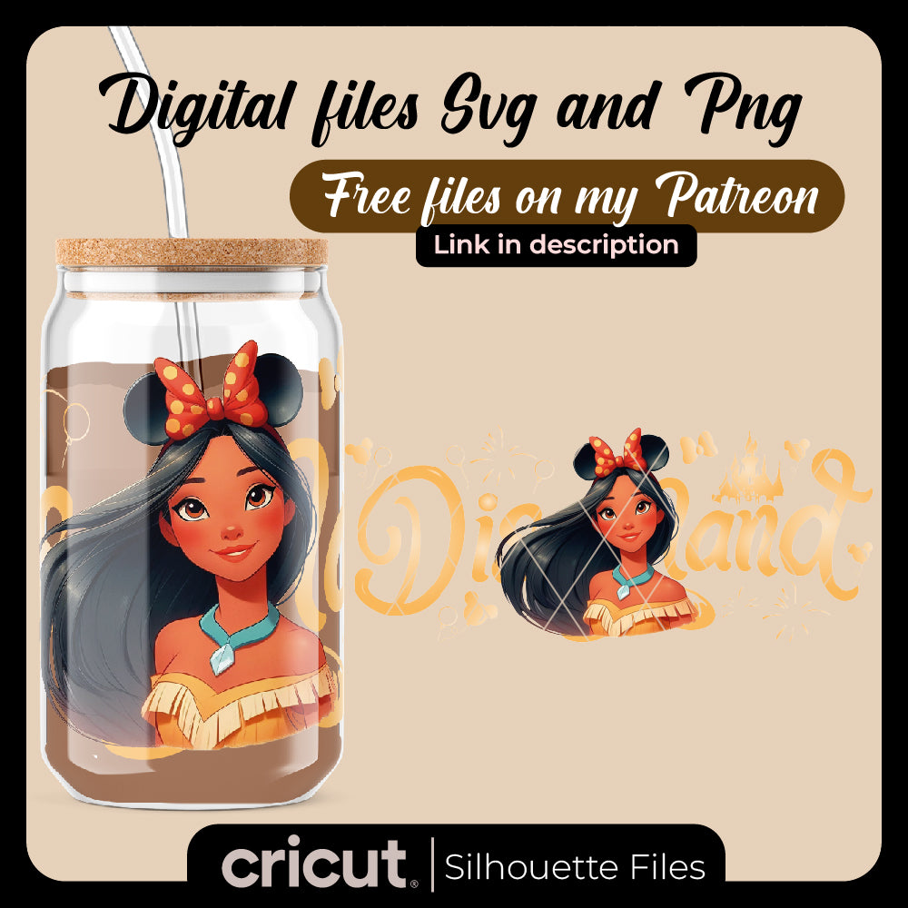 Princess Can Glass Wrap Png, 16oz Libbey Can Glass, Princess Tumbler, Can Glass Wrap, Cartoon Can Glass Png, Png file