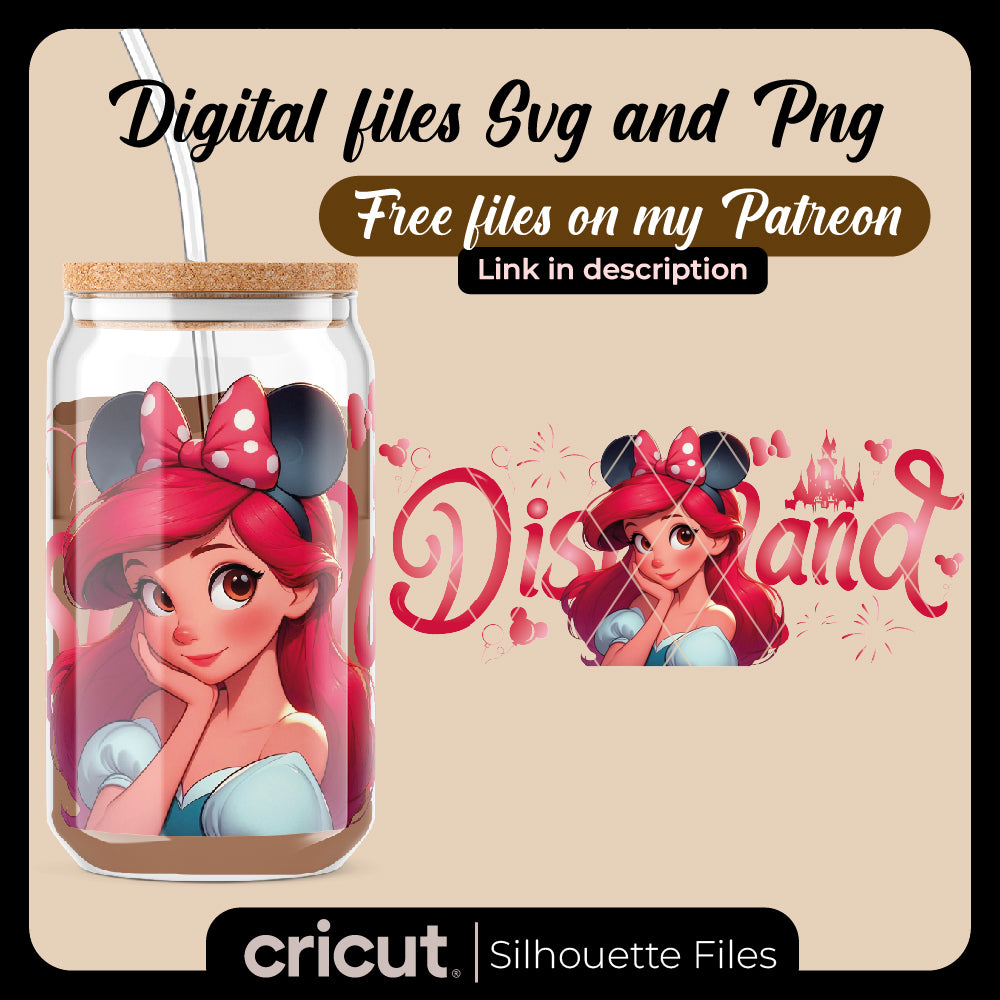 Princess Can Glass Wrap Png, 16oz Libbey Can Glass, Princess Tumbler, Can Glass Wrap, Cartoon Can Glass Png, Png file