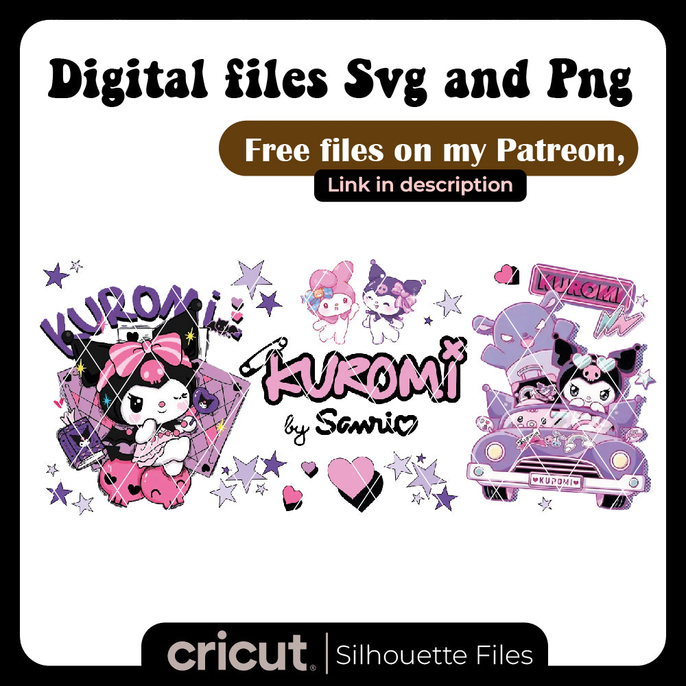 Kuromi Purple Kawaii Wrap PNG File, Tumbler 20oz, 40oz, stanley toppers png, Libbey 16oz