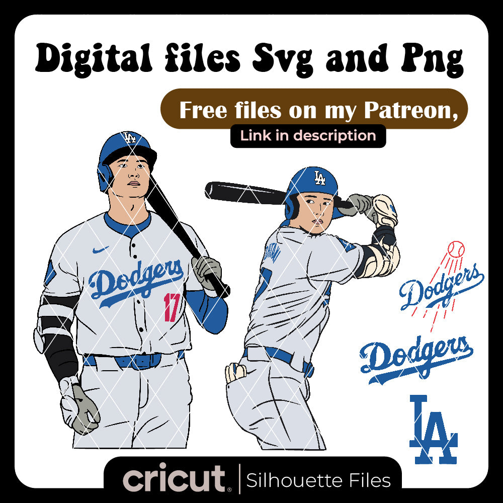 Shohei Ohtani Back 17 Los Angeles Dodgers Baseball Svg, for cricut , Dodgers logo SVG free , bundle