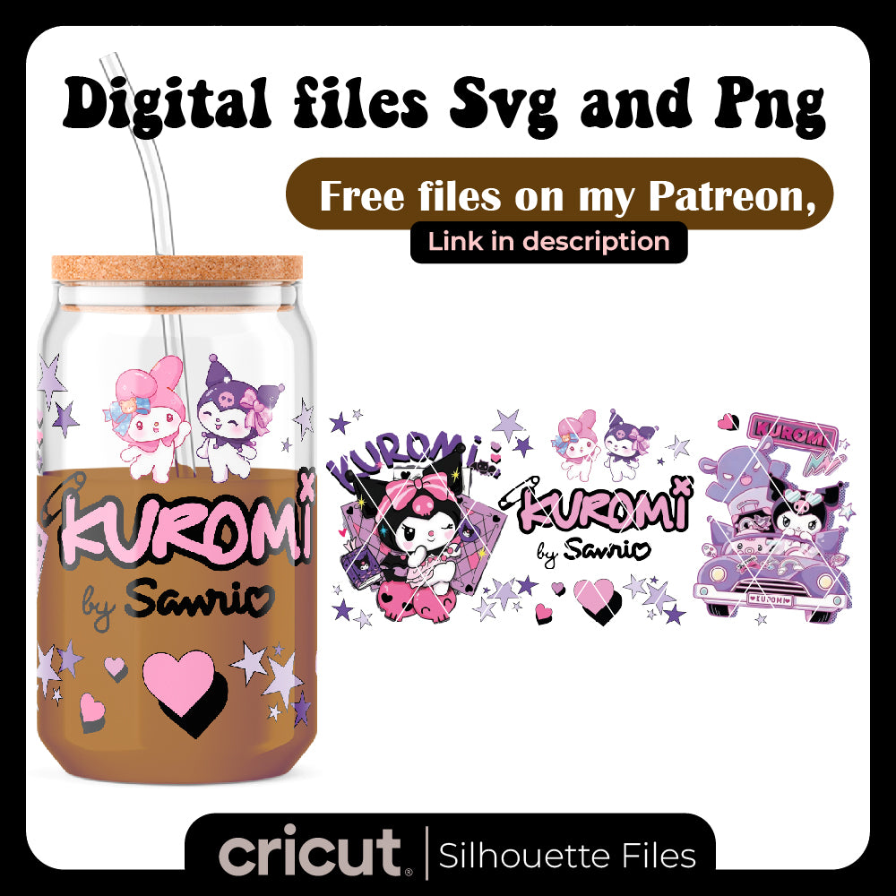 Kuromi Purple Kawaii Wrap PNG File, Tumbler 20oz, 40oz, stanley toppers png, Libbey 16oz