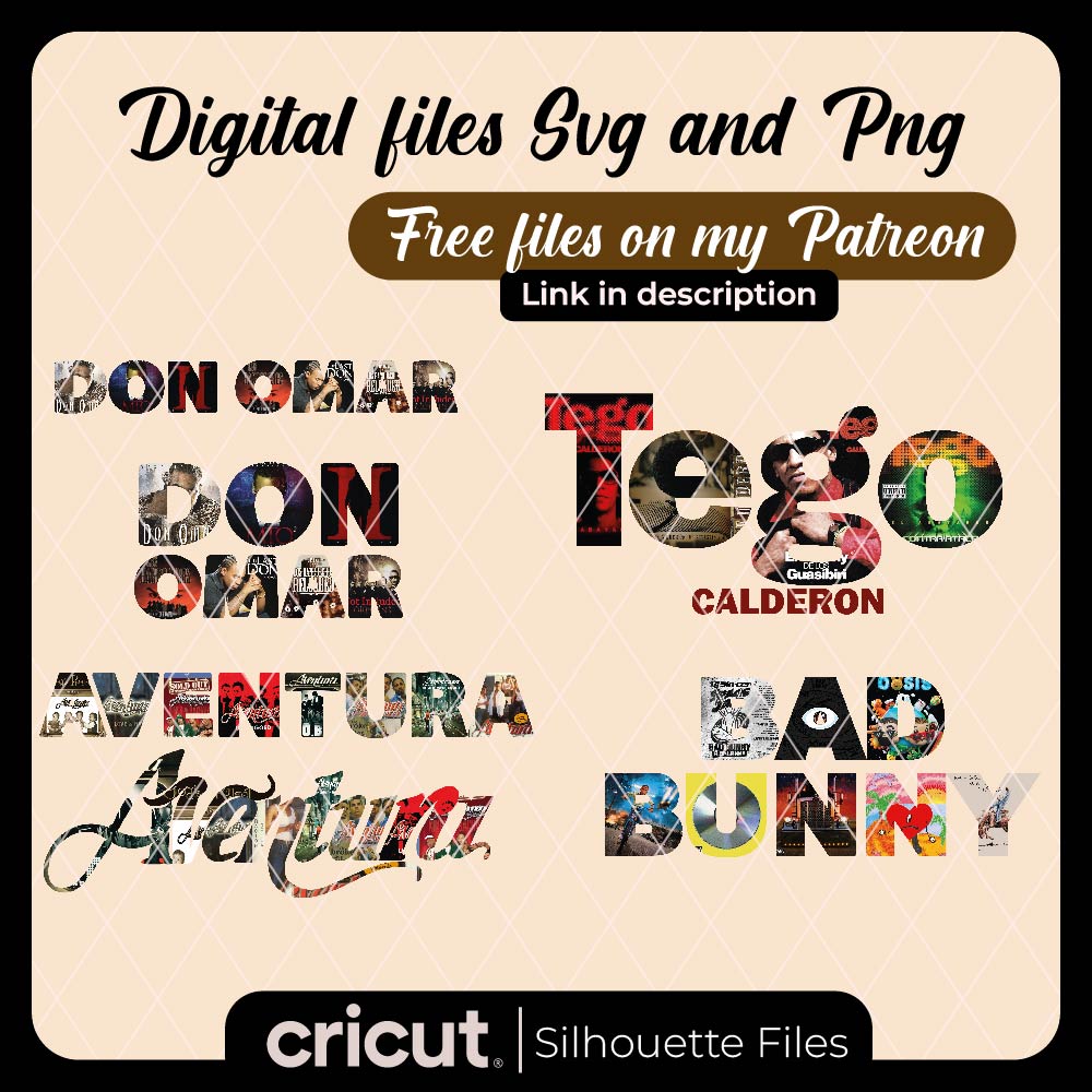 Bundle albums,de bad bunny png, don omar png, tego calderon png and aventura, reggaeton png, bachata png, for cricut and cameo