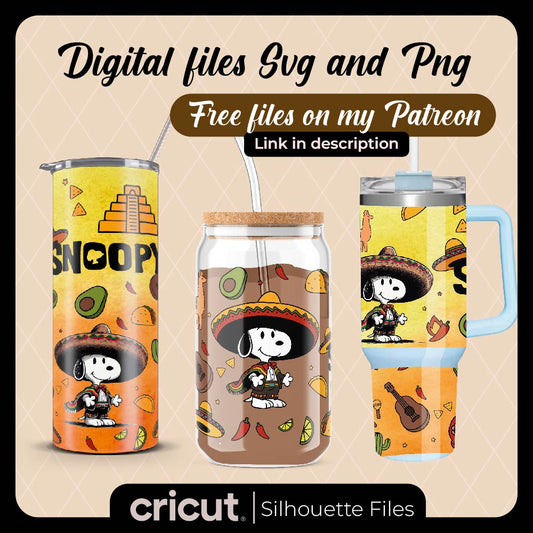 Snoopy mexican svg, png, wrap tumbler 20oz and 40oz, wrap libbey, perfect for cricut and cameo
