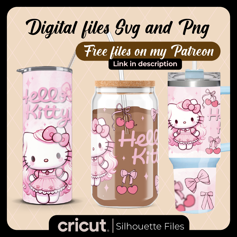Hello Kitty Coquette Cherry SVG, wrap, Pink Bow Svg, Sanrio Svg,libbey, Tumbler 20oz and 40oz, tshirt
