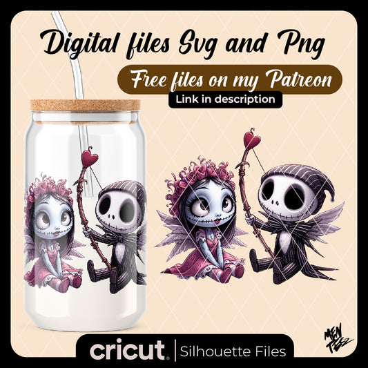 Diseño SVG para Cricut - Jack & Sally Valentine PNG, DIGITAL DOWNLOAD sublimation design PNG 300 dpi shirts mugs aprons tumblers transfers nightmare before - MenteczSVG