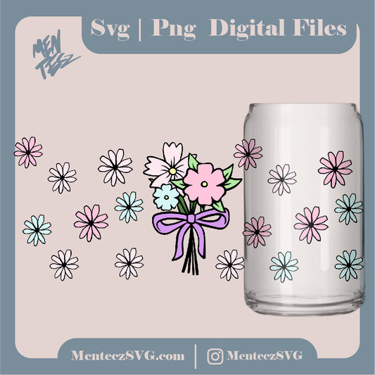 Diseño SVG para Cricut - flower glass can svg, glass can svg, wild flower svg, libbey can svg, glass can wrap svg, floral tumbler svg, flower svg, wildflower png - MenteczSVG