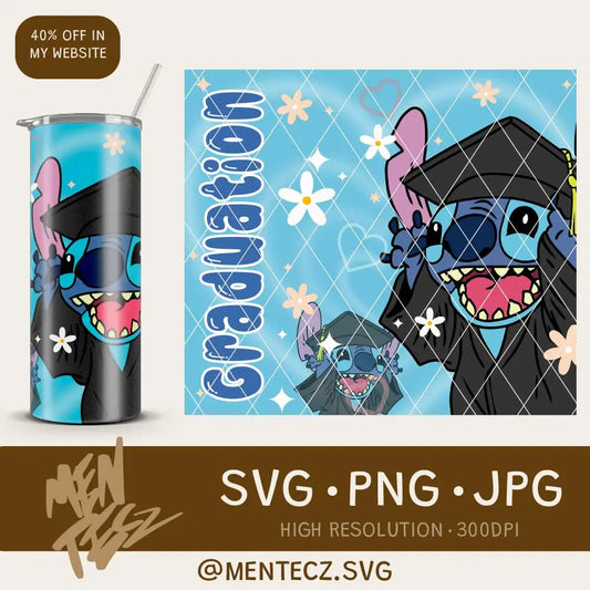 Diseño SVG para Cricut - Stitch Graduation tumbler PNG, tumbler 20oz Instant digital download. PNG format. - MenteczSVG