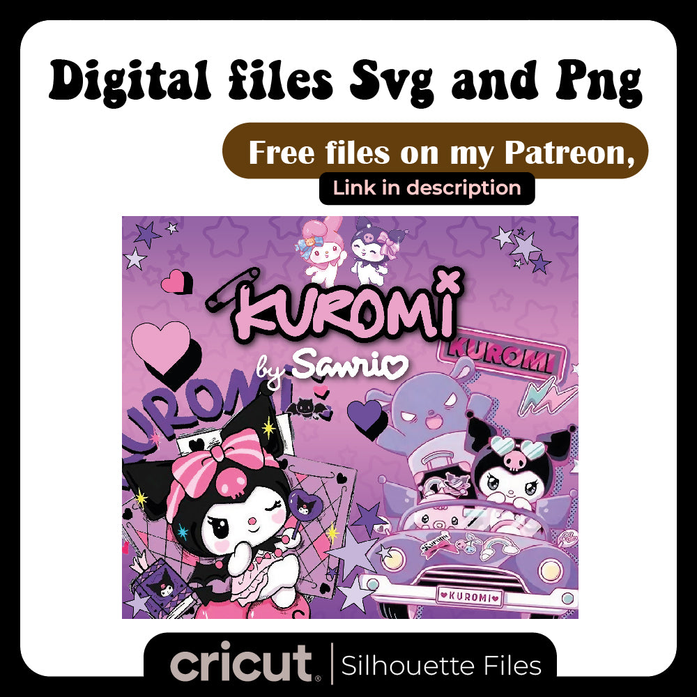 Kuromi Purple Kawaii Wrap PNG File, Tumbler 20oz, 40oz, stanley toppers png, Libbey 16oz