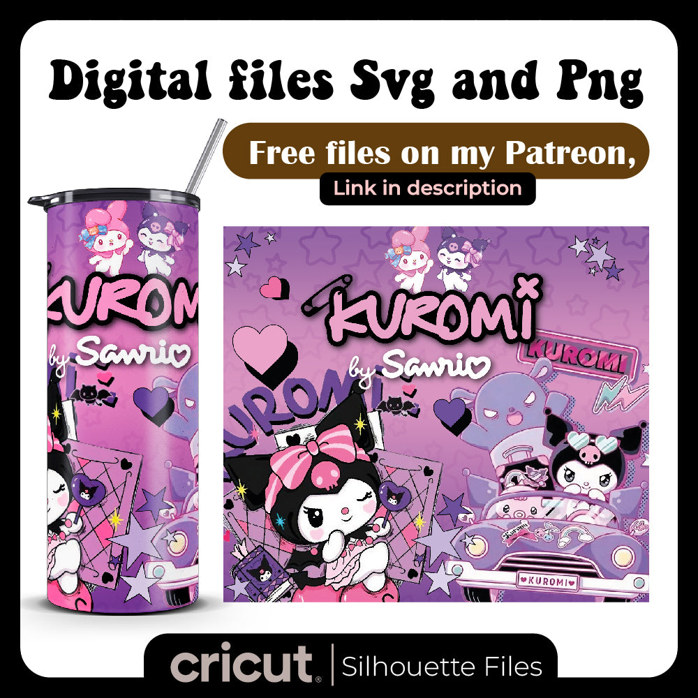 Kuromi Purple Kawaii Wrap PNG File, Tumbler 20oz, 40oz, stanley toppers png, Libbey 16oz